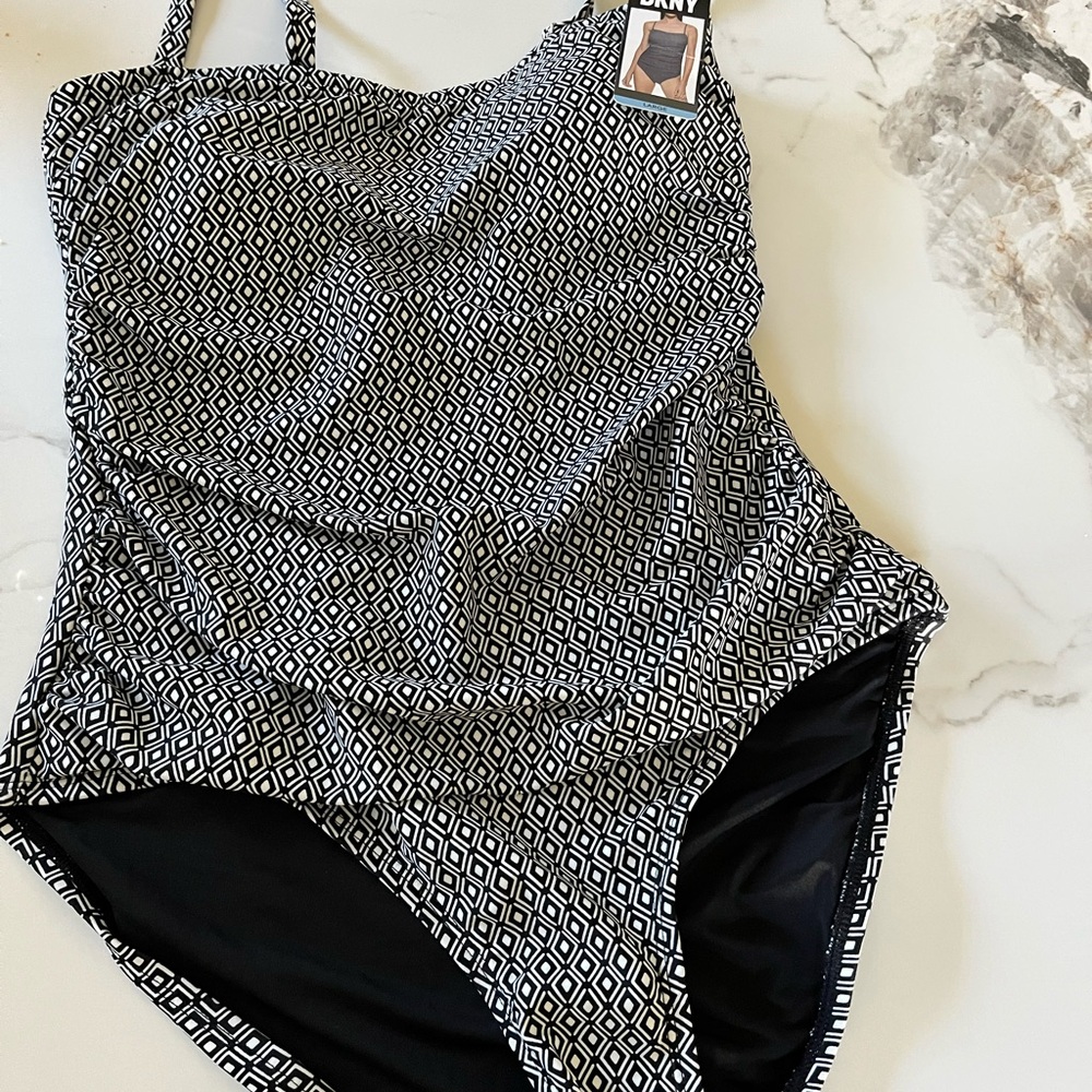 DKNY Monochrome Diamond Pattern Swimsuit
